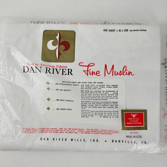 Vintage Dan River white muslin cotton flat sheet NIP 81 x 108 crafts upcycling - Picture 3 of 4